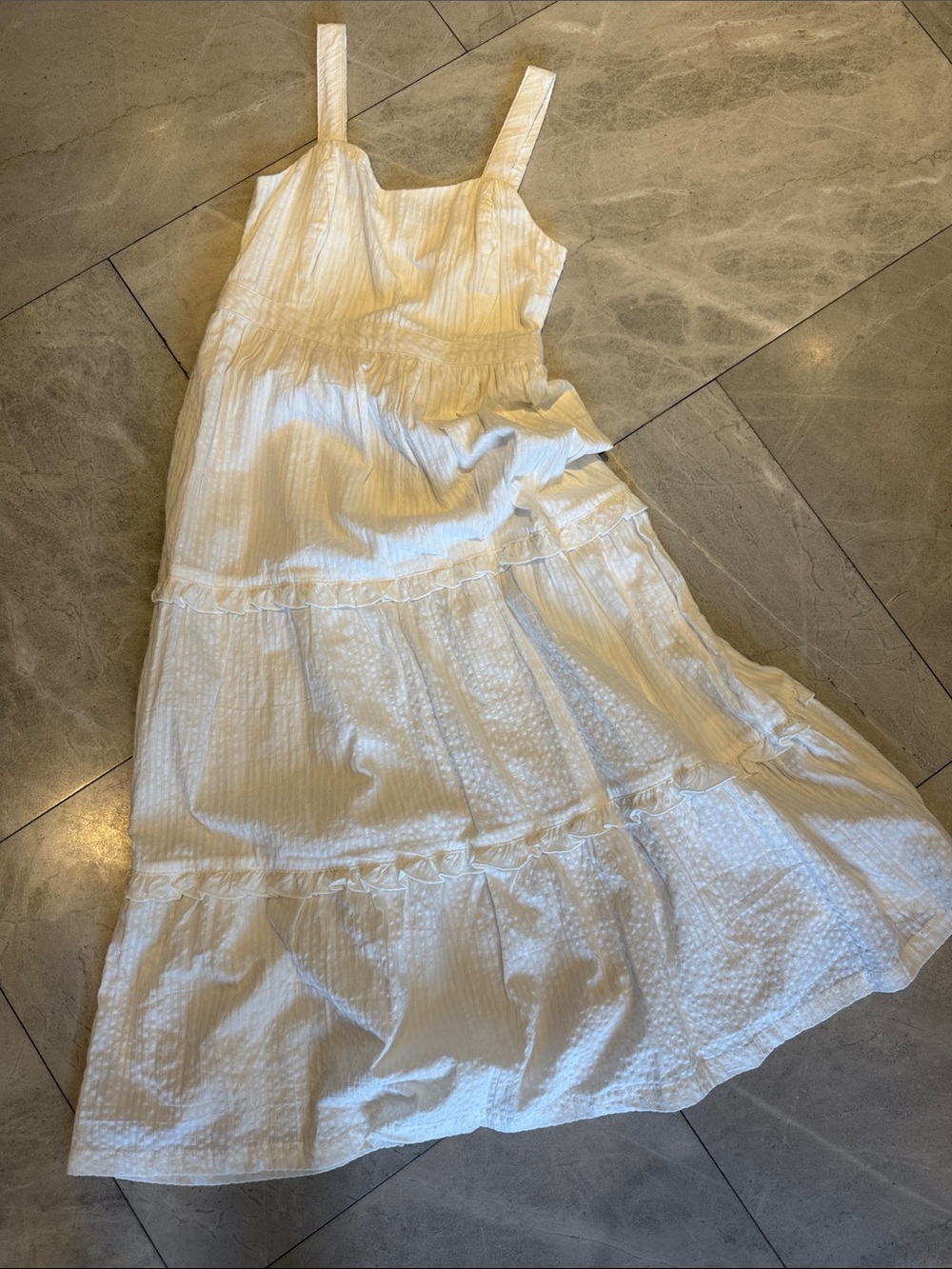 Japna White Tiered Maxi Dress with Square Neck